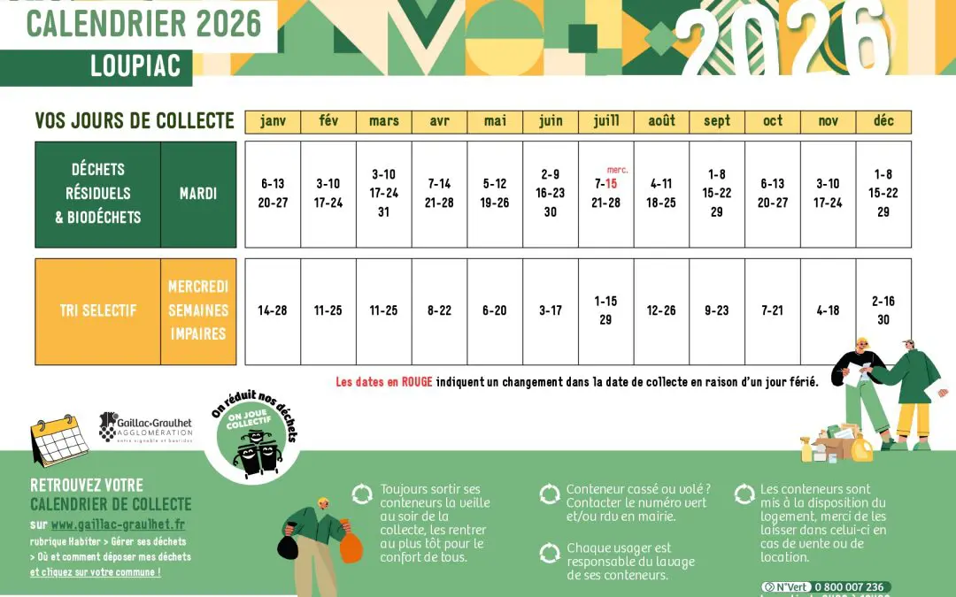 Calendrier de collecte des ordures ménagères 2026