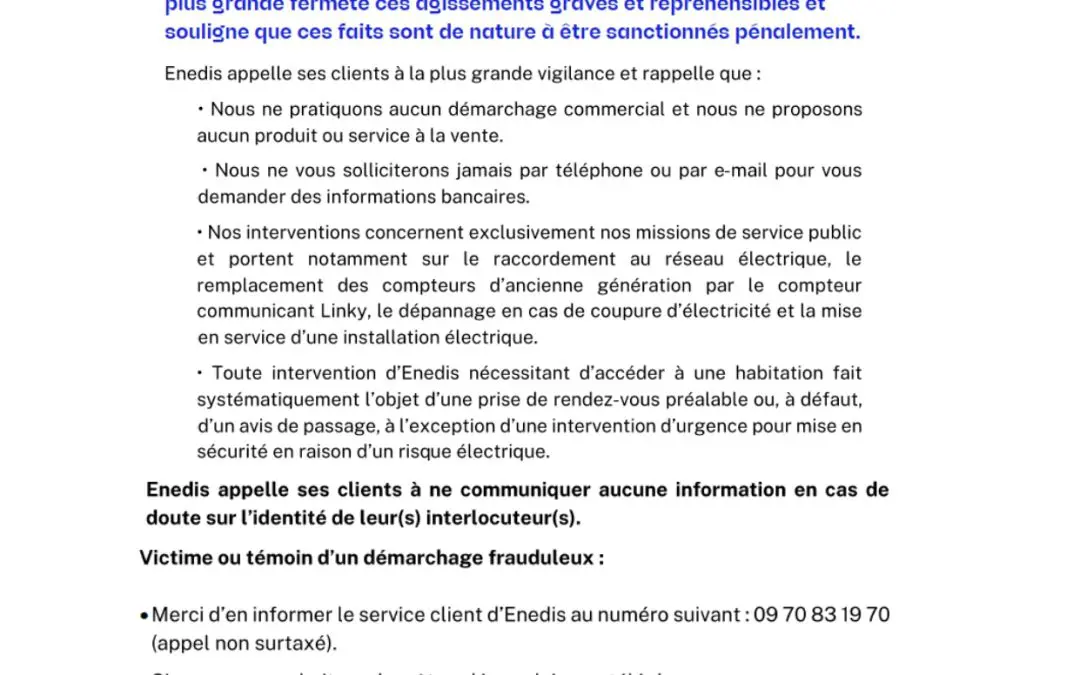 ENEDIS Alerte : nouvelle vague de démarchages frauduleux