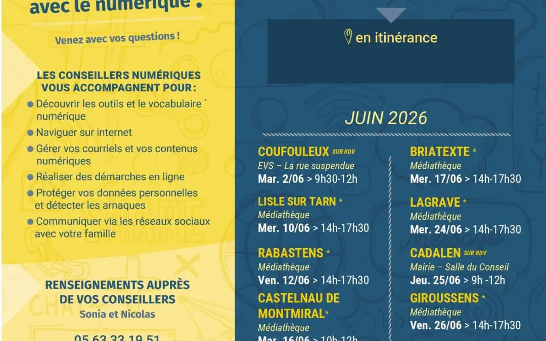 Les permanences des conseillers numériques JUIN 2026