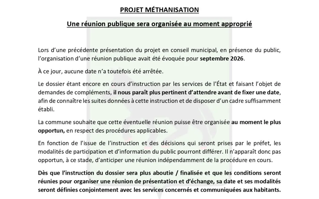 Information municipale : Projet de méthanisation
