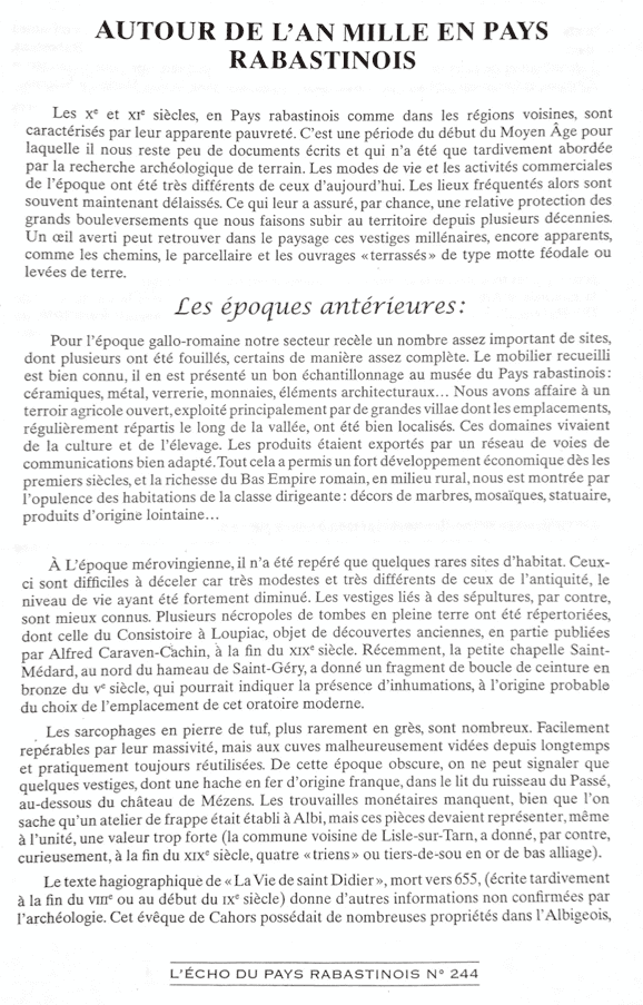 autour de l'an mille en pays rabastinois