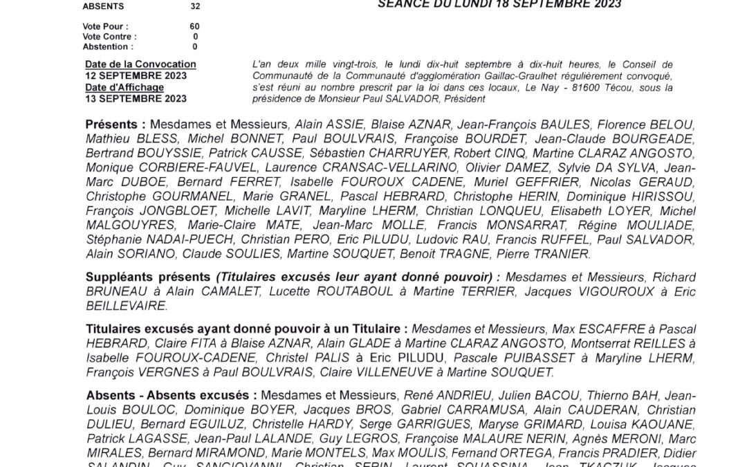 Délibération communautaire de l&rsquo;arrêt de la révision allégée n°1 du PLU