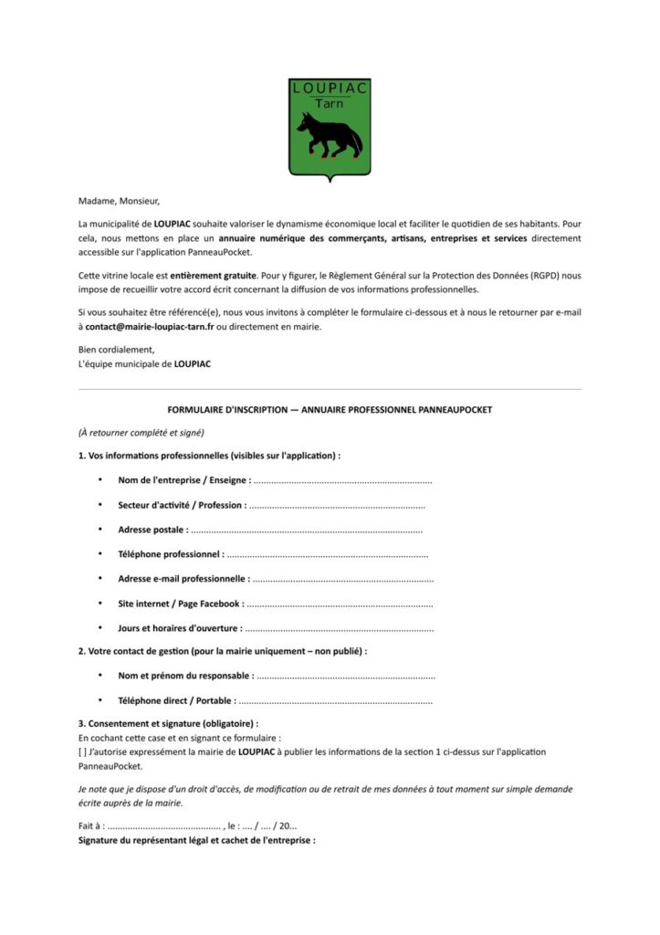 Aperçu du formulaire d’inscription à l’annuaire (ouvre le PDF)
